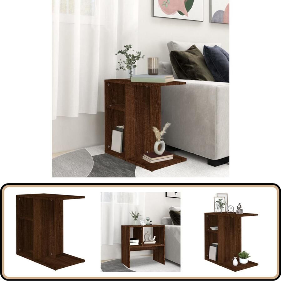 VidaXL Bijzettafel Bruin Eiken 50x30x50 cm Bijzettafel Salontafel Houten Tafeltje Kastje Opbergvak Bruin Meubel Modern Design Multifunctioneel