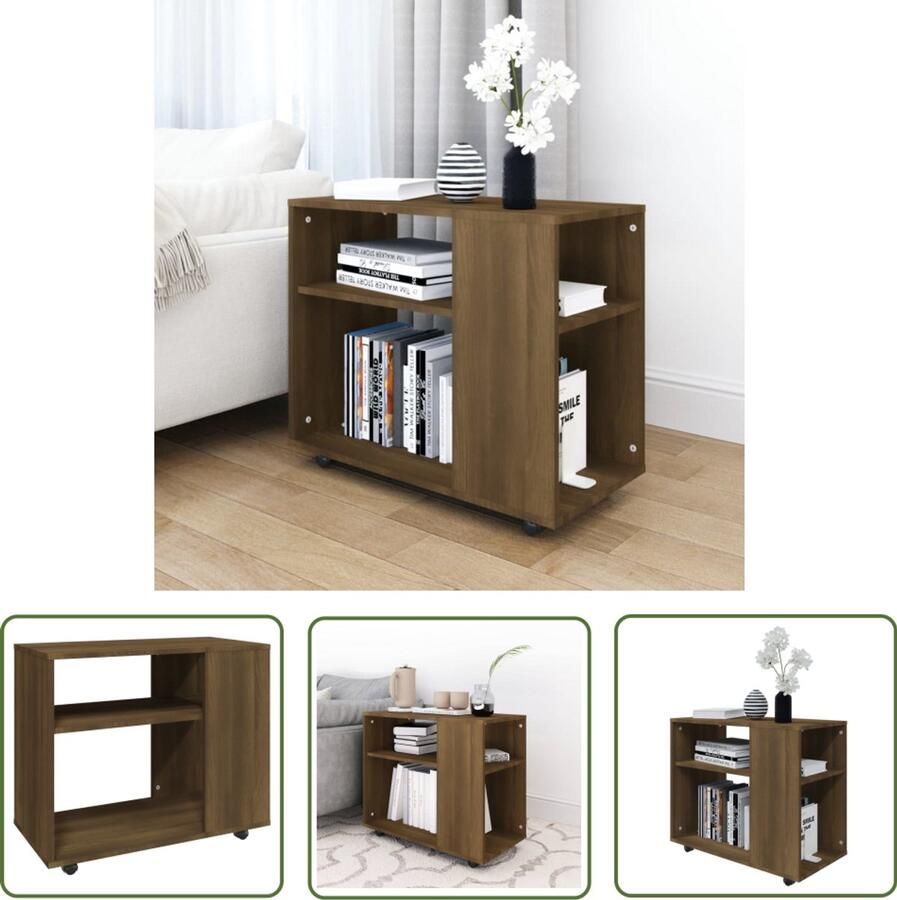 VidaXL Bijzettafel Bruin Eiken 70x35x55 cm Bijzettafel Salontafel Houten Meubels Bruine Eik Bewerkt Hout Multifunctioneel Meubel Designmeubilair Woondecoratie Living Accessoires Kleine Tafels Kastje Met Lade