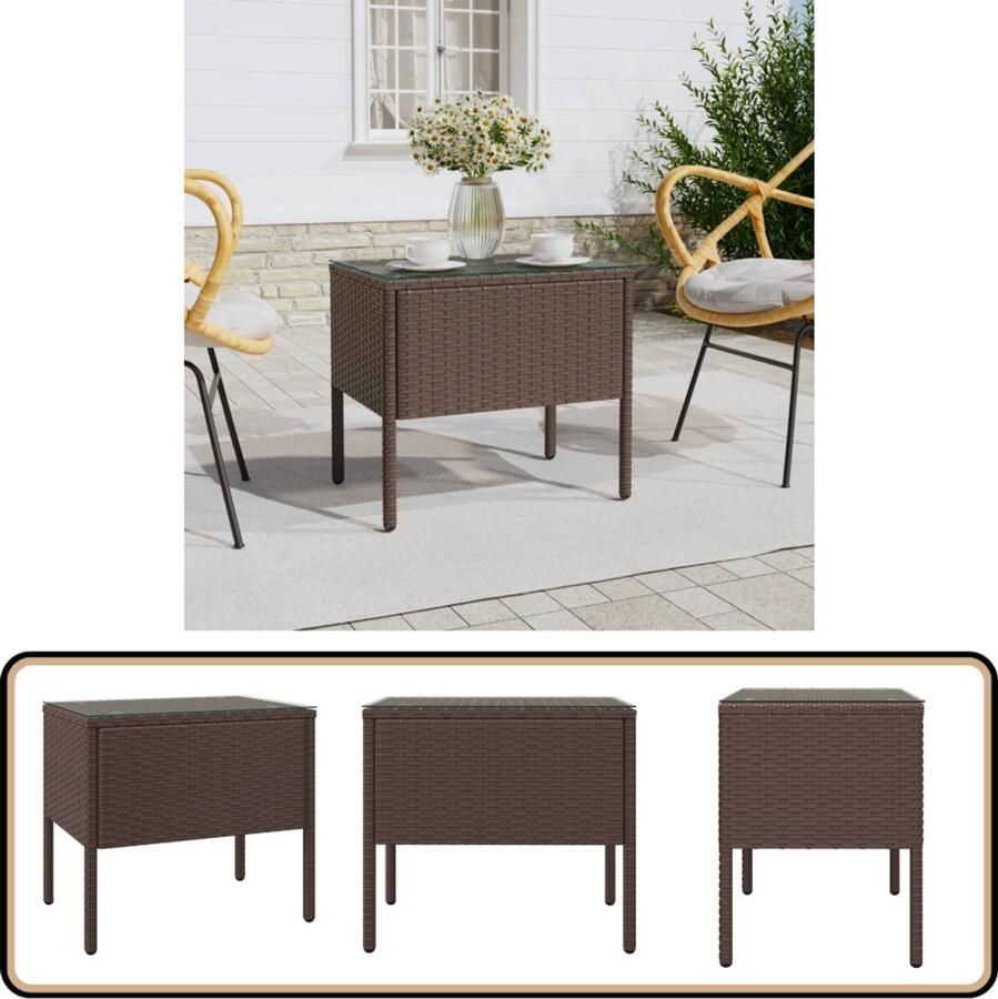 VidaXL Bijzettafel Bruin Poly Rattan 53x37x48 cm Bijzettafel Salontafel Tuintafel Buitentafel Rattaantafel
