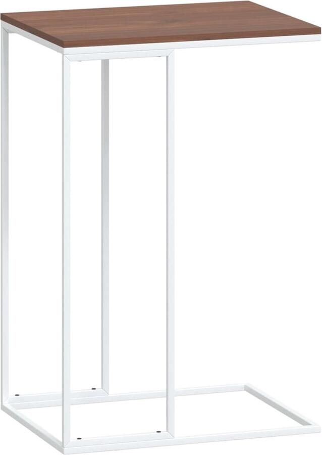 VidaXL Bijzettafel C-vorm 40x30x59 cm Wit en bruin Bijzettafel C Vormig Houten Bijzettafel Kleine Bijzettafel Sidetable Living Room Furniture Salontafel