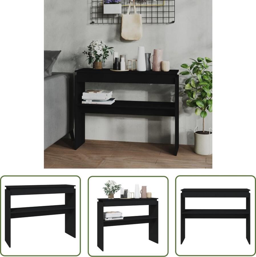 The Living Store Consoletafel Zwart 102 x 30 x 80 cm Montage vereist Consoletafel Bijzettafel Wandtafel Zwarte Tafel Houten Tafel - Foto 2