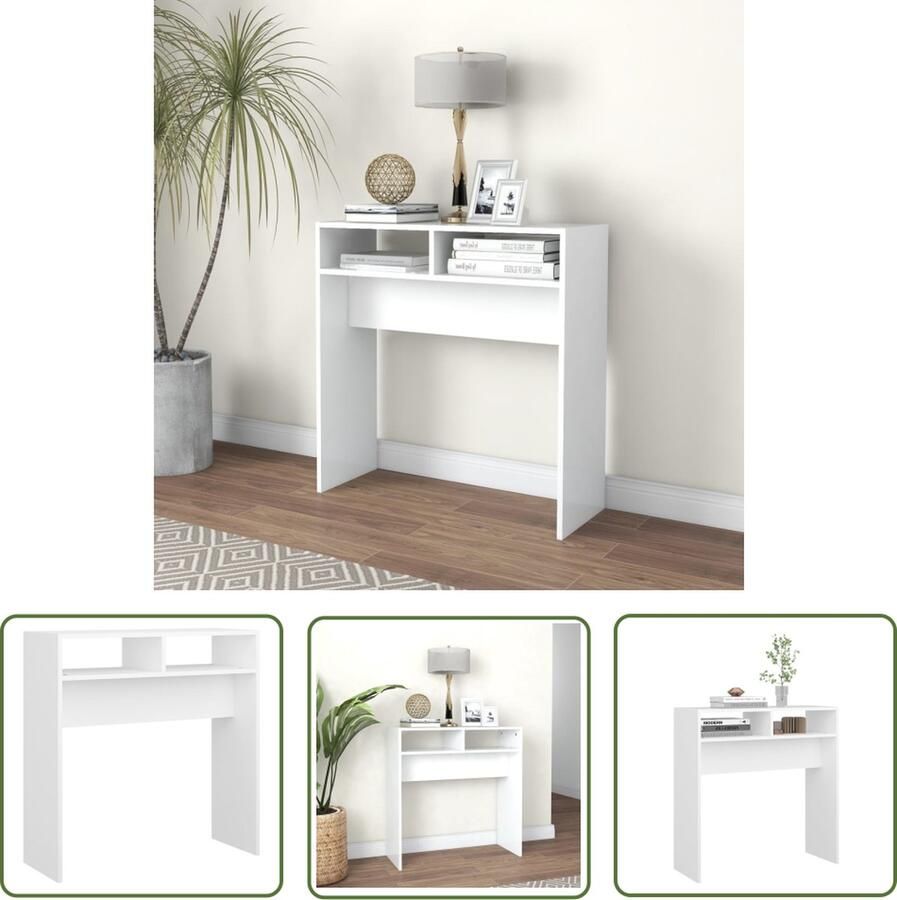 The Living Store Wandtafel 78x30x80 cm bewerkt hout wit Consoletafel Bijzettafel Houten Tafel Witte Tafel Wandtafel - Foto 2