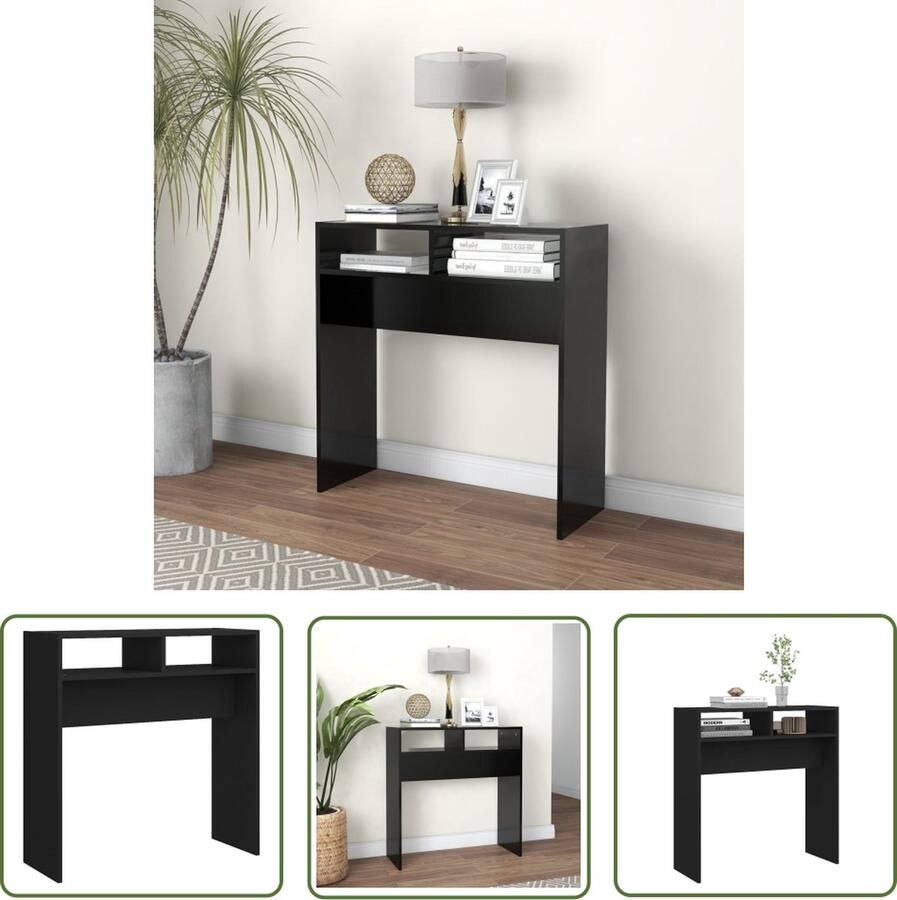 The Living Store Consoletafel Gangtafel 78x30x80 cm Zwart Bewerkt hout Consoletafel Bijzettafel Wandtafel Houten Tafel Zwarte Tafel - Foto 2