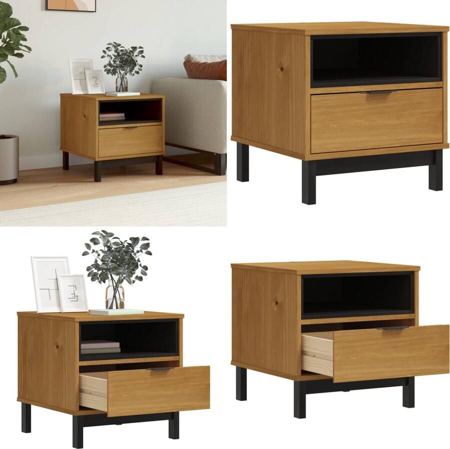 VidaXL Bijzettafel FLAM 50x50x50 cm massief grenenhout Bijzettafel Bijzettafels Salontafel Tafel