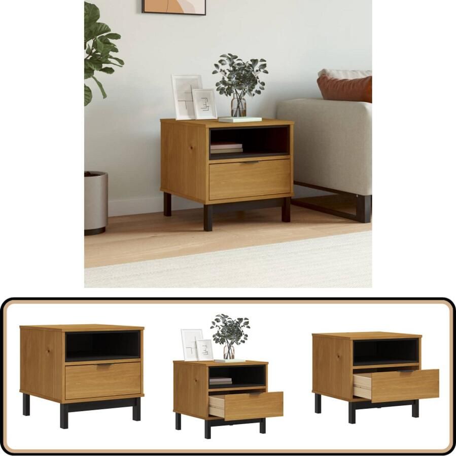 VidaXL Bijzettafel FLAM Grenenhout 50x50x50 cm Bijzettafel Salontafel Massief Hout Grenenhout Bruin Vintage Stijl