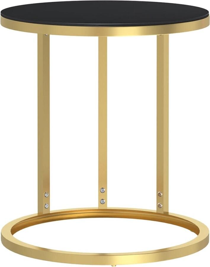 VidaXL Bijzettafel Gehard Glas Goud en Zwart 45 cm Bijzettafel Modern Design Gouden Bijzet Tafels Zwarte Bijzettafels Ronde Bijzettafels Salontafel Glas Tafel