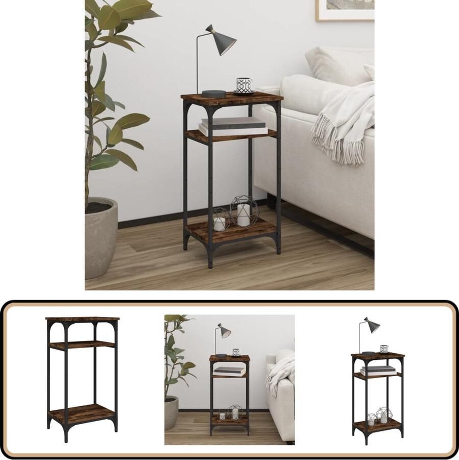 VidaXL Bijzettafel Gerookt Eiken 40x30x75 cm Bijzettafel Industrieel Design Houten Tafeltje Industriele Stijl Bruine Kleur