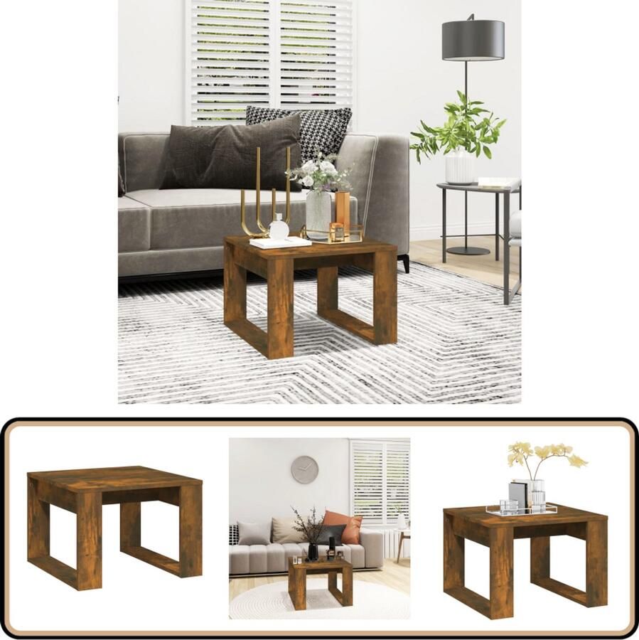 VidaXL Bijzettafel Gerookt Eiken 50x50x35 cm Bijzettafel Salontafel Houten Meubilair Modern Design Bruine Meubelen