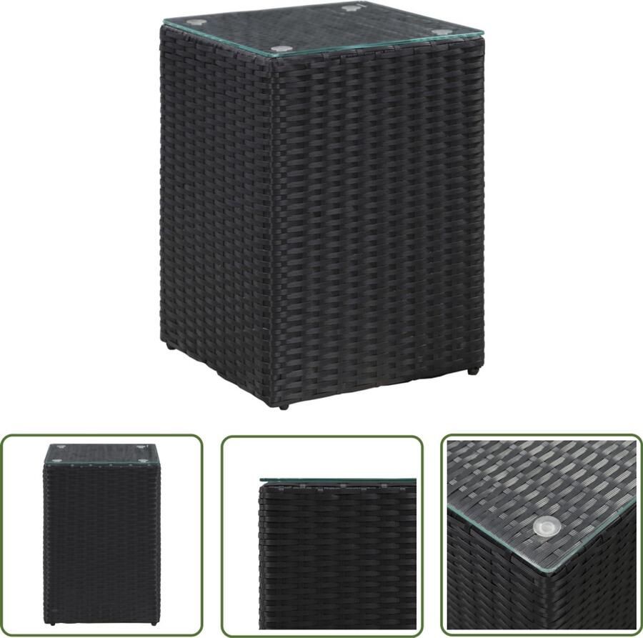 VidaXL Bijzettafel Glazen Blad Poly Rattan Zwart Bijzettafel Salontafel Polyrattan Zwarte Meubelen Buitentafels Tuintafel Terrasmeubilair Modern Design Kunststof Tafellamp