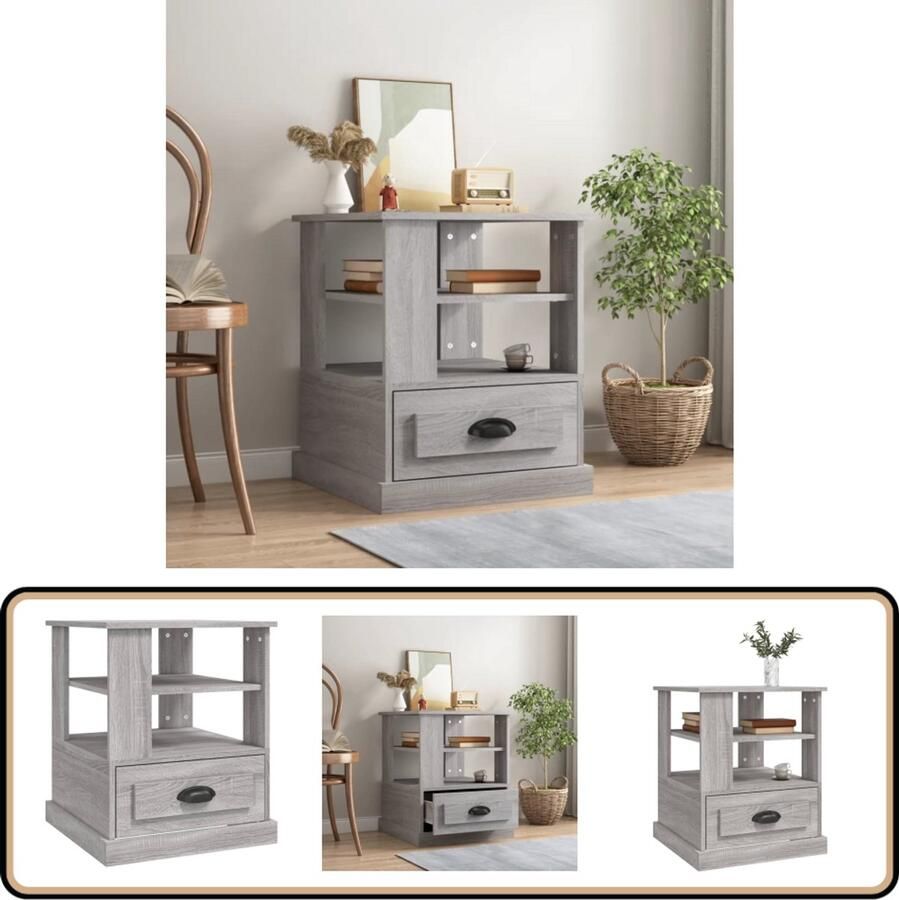 VidaXL Salontafel Bijzettafel 50x50x60 cm bewerkt hout grijs sonoma eikenkleurig Eindtafel Houten Tafeltje Grijze Tafel