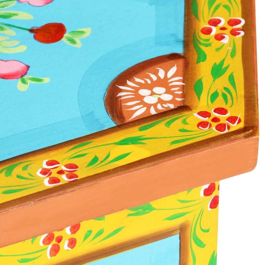 VidaXL Bijzettafel Handgeschilderd 38x33x42 cm Bijzettafel Salontafel Houten Meubels Mangohout Vintage Design Handmade Furniture Decoratie Woonaccessoires Multicolour Uniek Cadeau