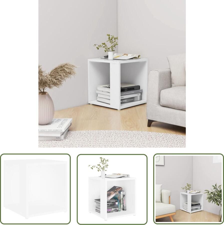 The Living Store Hoektafel Bijzettafel Wit 33 x 33 x 34.5 cm Rustieke charme Hoektafel Bijzettafel Kastje Houten Meubilair Wit Meubilair - Foto 2