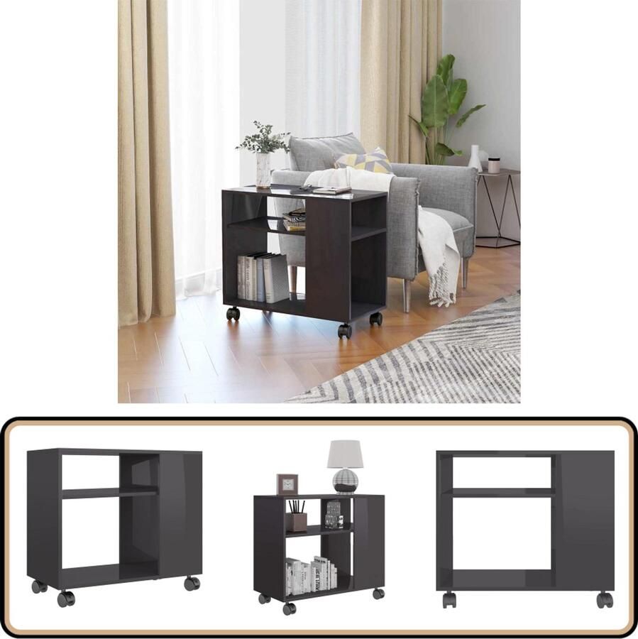 The Living Store Bijzettafel Hoogglans Grijs 70 x 35 x 55 cm Bewerkt Hout Bijzettafel Salontafel Houten Bijzetkast Sidetable Grijze Bijzettafel - Foto 2