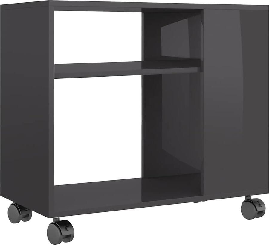 The Living Store Bijzettafel Hoogglans Grijs 70 x 35 x 55 cm Bewerkt Hout Bijzettafel Salontafel Houten Bijzetkast Sidetable Grijze Bijzettafel - Foto 3