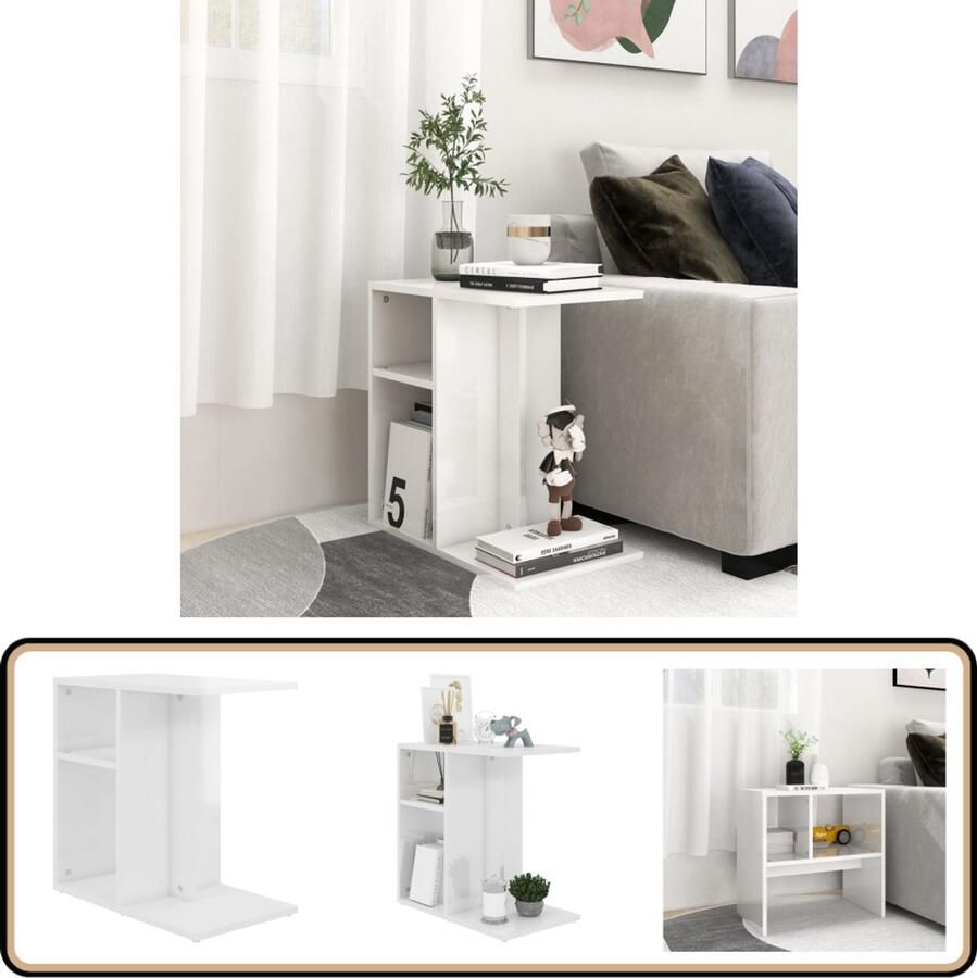VidaXL Bijzettafel Hoogglans wit 50x30x50 cm Salontafel Bijzettafel Koffietafel Houten Tafel Wit Tafellamp Modern Design Kleine Tafel