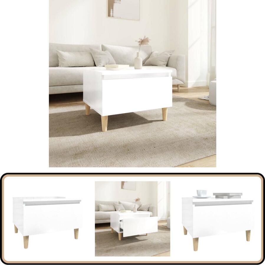 The Living Store Scandinavische bijzettafel bewerkt hout 50 x 46 x 35 cm hoogglans wit Scandinavische Meubels Bijzettafel Witte Meubels Houtsoort Woonaccessoires