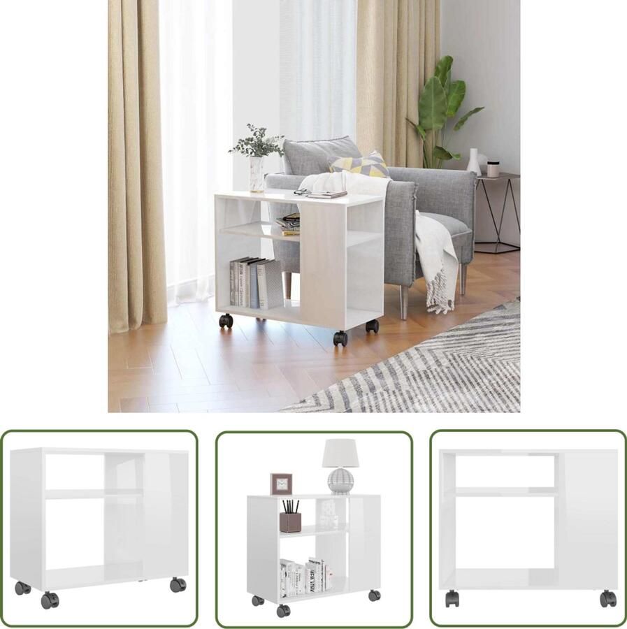 VidaXL Bijzettafel Hoogglans wit 70x35x55 cm Bijzettafel Salontafel Houten Meubilair Witte Meubels Designmeubel Multifunctionele Tafel Compact Meubel Decoratief Item Livingroom Furniture Modern Interieur Scandinavische Stijl