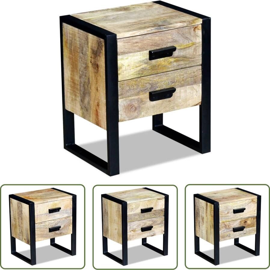 The Living Store IndustriÃle Tafel 43 x 33 x 51 cm Massief mangohout en ijzer Industriële Tafel Bijzettafel Nachtkastje Salontafel Mangohouten Tafel - Foto 2