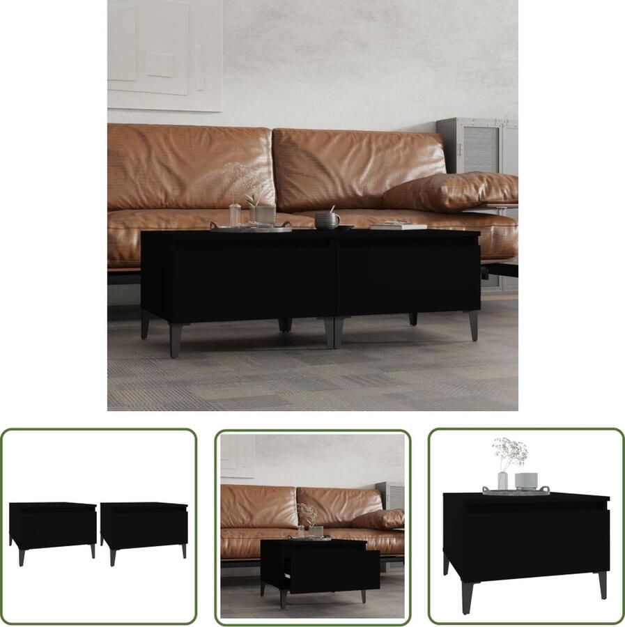 The Living Store IndustriÃle Bijzettafels 50 x 46 x 35 cm Stevig Hout en Metaal Industriële Tafel Bijzettafel Houten Tafel Zwarte Tafel Salontafel - Foto 2