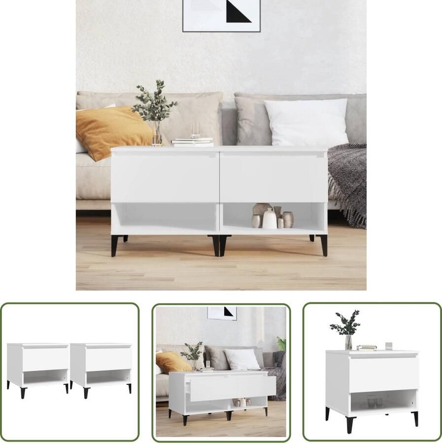 The Living Store IndustriÃle Bijzettafels Wit Set van 2 50 x 46 x 50 cm Hoge kwaliteit hout en metaal Industriele Tafel Bijzettafel Houten Tafel Witte Tafel Salontafel - Foto 2