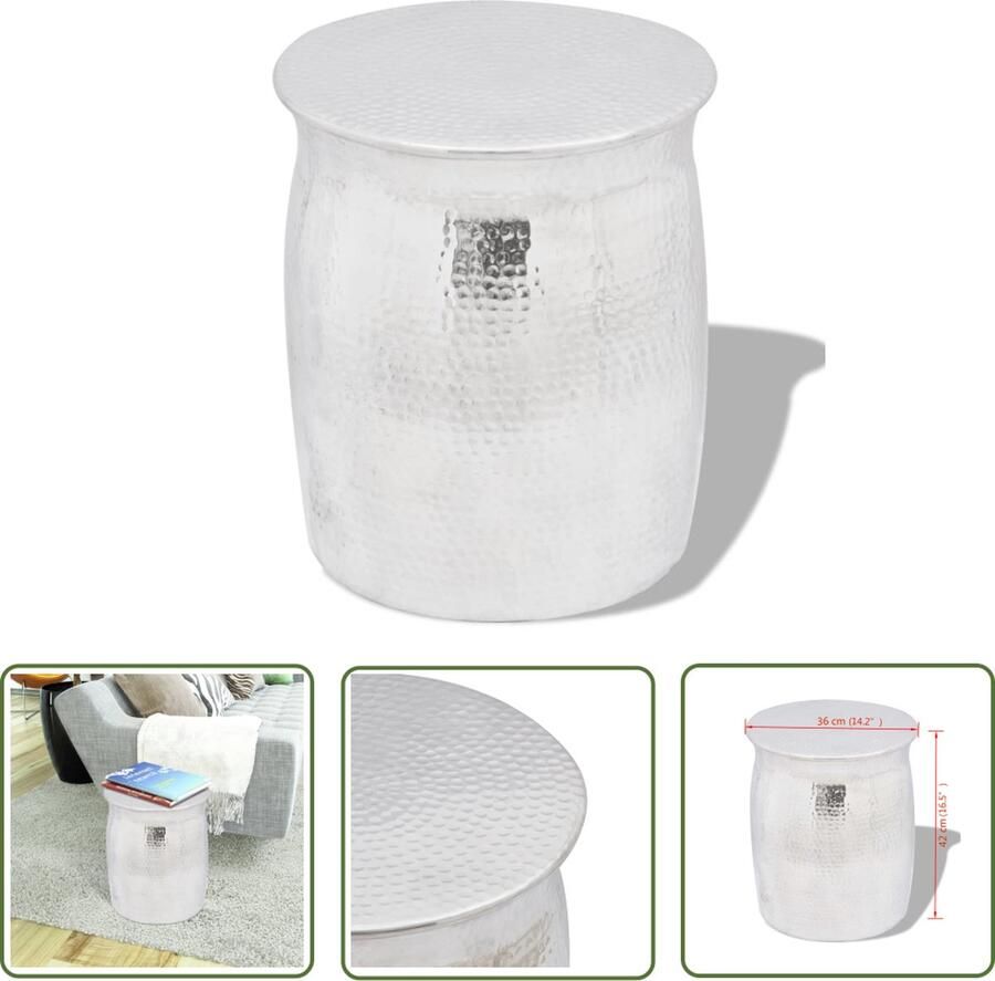 The Living Store Krukje bijzettafeltje gehamerd aluminium zilverkleurig Krukje Bijzettafel Aluminum Vintage Industrieel - Foto 2