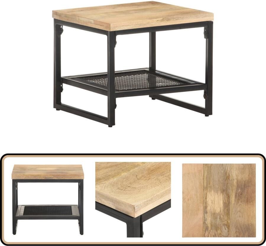 The Living Store Bijzettafel 40x40x35 cm massief mangohout Bijzettafel Salontafel Mangohout Industriële Tafel Landelijke Tafel