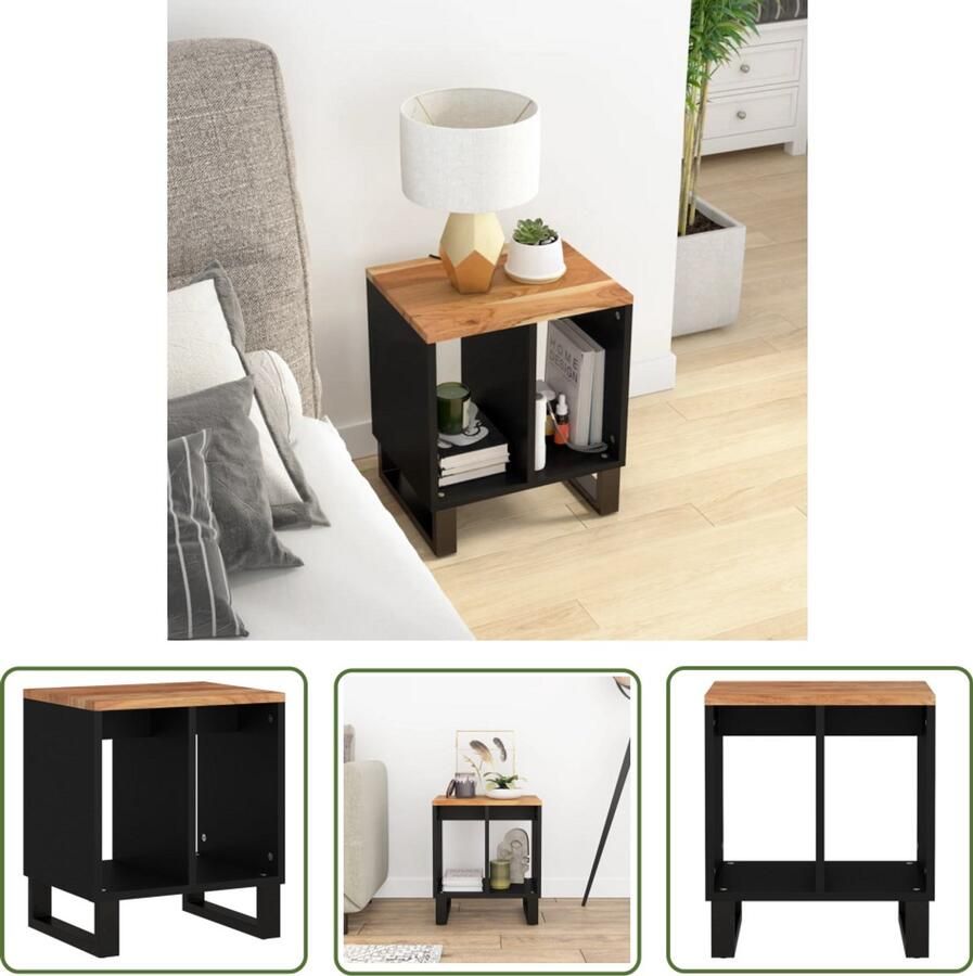 VidaXL Bijzettafel Massief Acaciahout 40x31x46 cm Bijzettafel Salontafel Acacia Houten Meubilair Kastje Opbergruimte Vintage Stijl Bruine Meubelen