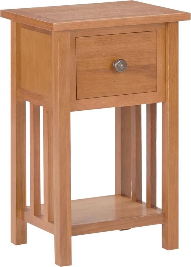 VidaXL Bijzettafel Massief Eikenhout 35x27x55 cm Tijdschriftentafel Bijzettafel Houten Tafel Landelijke Stijl Kastje Boekenplank Opslagruimte Bruin Eikenhouten Tafel Massief Hout - Foto 2