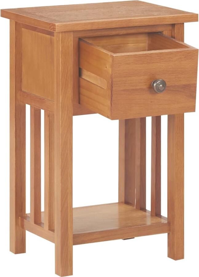 VidaXL Bijzettafel Massief Eikenhout 35x27x55 cm Tijdschriftentafel Bijzettafel Houten Tafel Landelijke Stijl Kastje Boekenplank Opslagruimte Bruin Eikenhouten Tafel Massief Hout