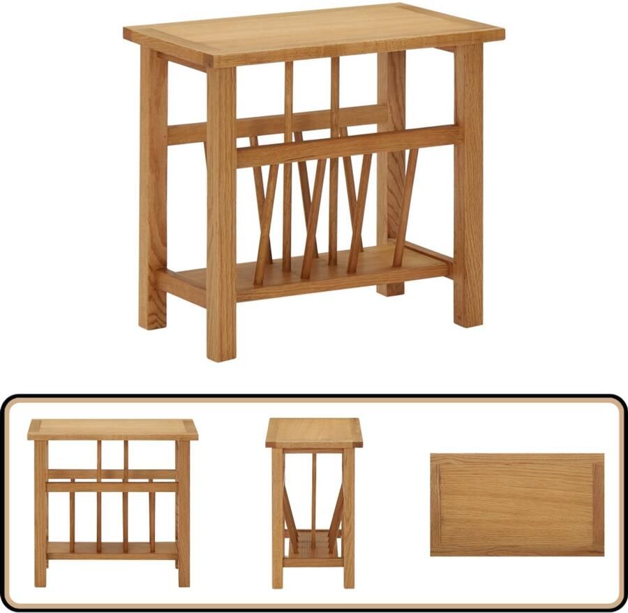 VidaXL Bijzettafel Massief Eikenhout 45x27x42 cm Tijdschriftentafel Bijzettafel Houten Tafel Landelijke Stijl Eikenhouten Tafel