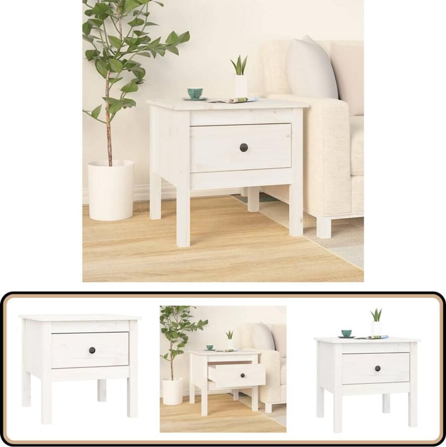 VidaXL Bijzettafel Massief Grenenhout Wit 50x50x49 cm Bijzettafel Grenenhouten Meubels Witte Meubelen Salontafels Nachtkasten