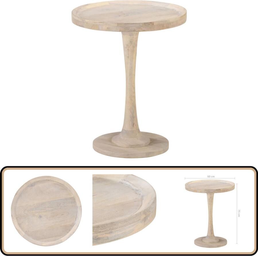 VidaXL Bijzettafel Massief Mangohout Ø60x75 cm Bijzettafel Vintage Stijl Mangohout Bruine Meubels Salontafel