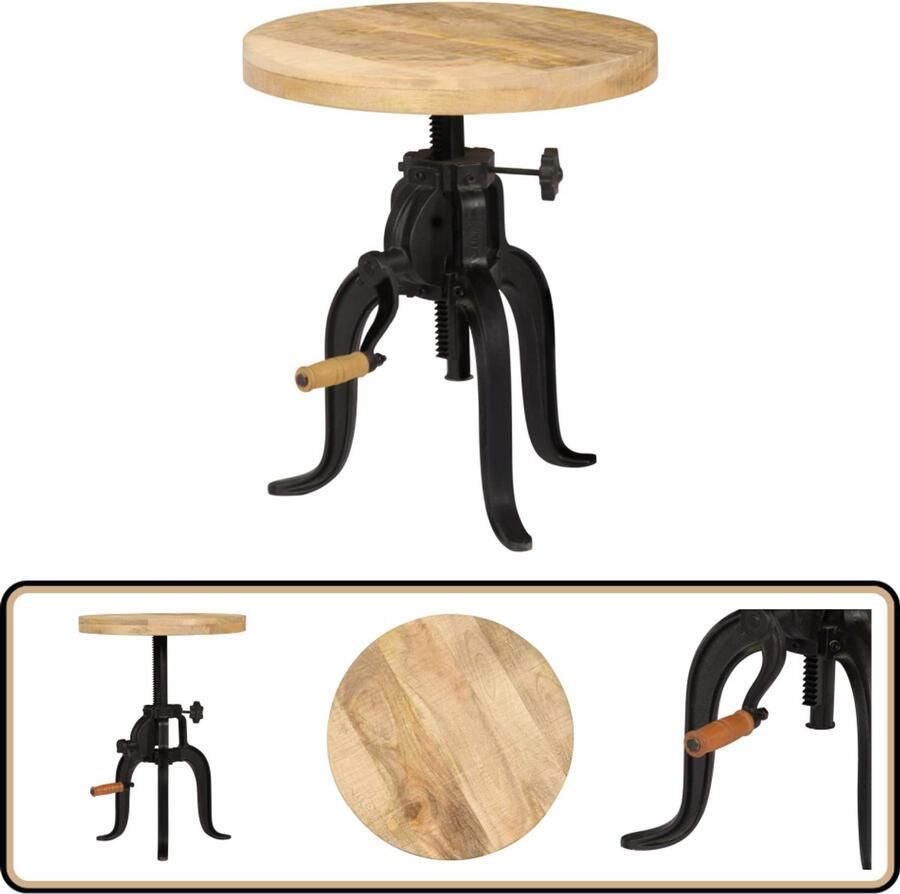VidaXL Bijzettafel Massief Mangohout Verstelbaar Bijzettafel Vintage Meubilair Mangohouten Meubelen Industriële Design Hoektafeltjes