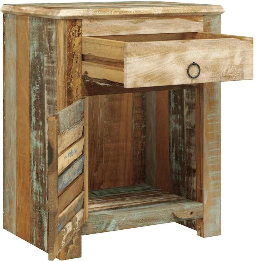 VidaXL -Bijzettafel-met-1-lade-en-1-deurtje-gerecycled-hout - Foto 2