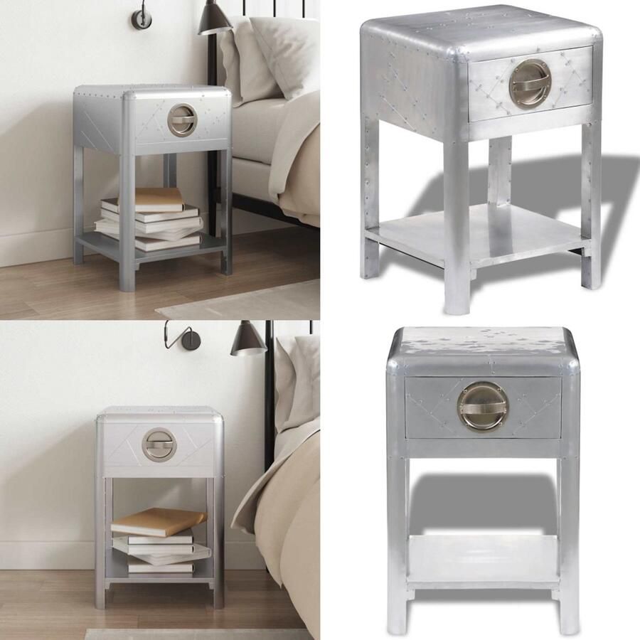 VidaXL Bijzettafel met 1 lade vintage luchtvaartlook Bijzettafel Bijzettafels Bijzet Tafel Bijzet Tafels