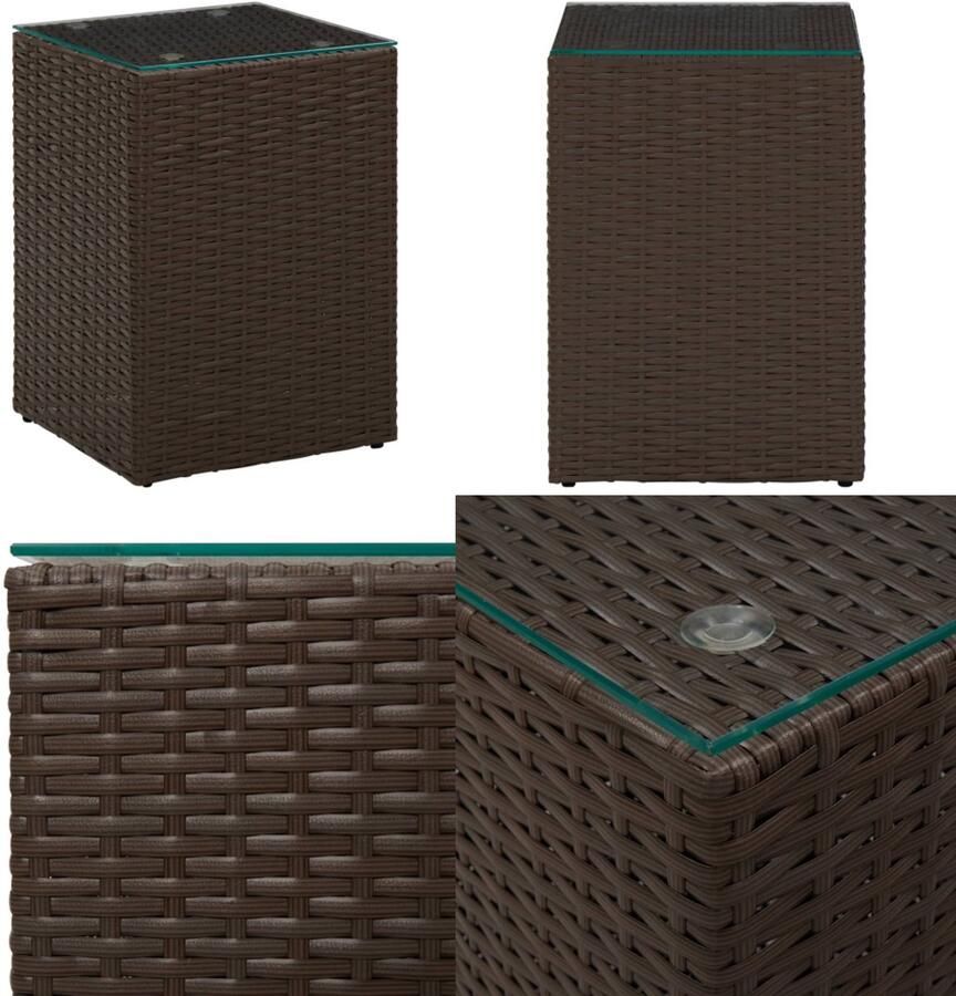 VidaXL Bijzettafel met glazen blad 35x35x52 cm poly rattan bruin Salontafel Salontafels Salon Tafel Salon Tafels
