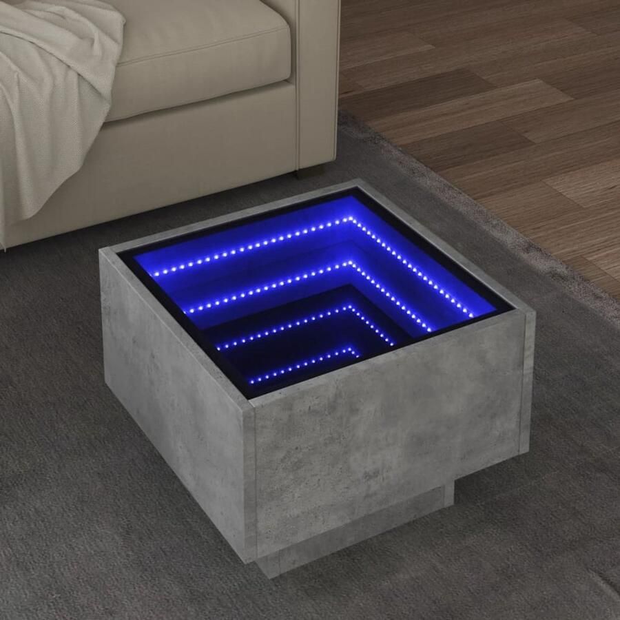 VidaXL Bijzettafel met LED 40x40x30 cm bewerkt hout betongrijs