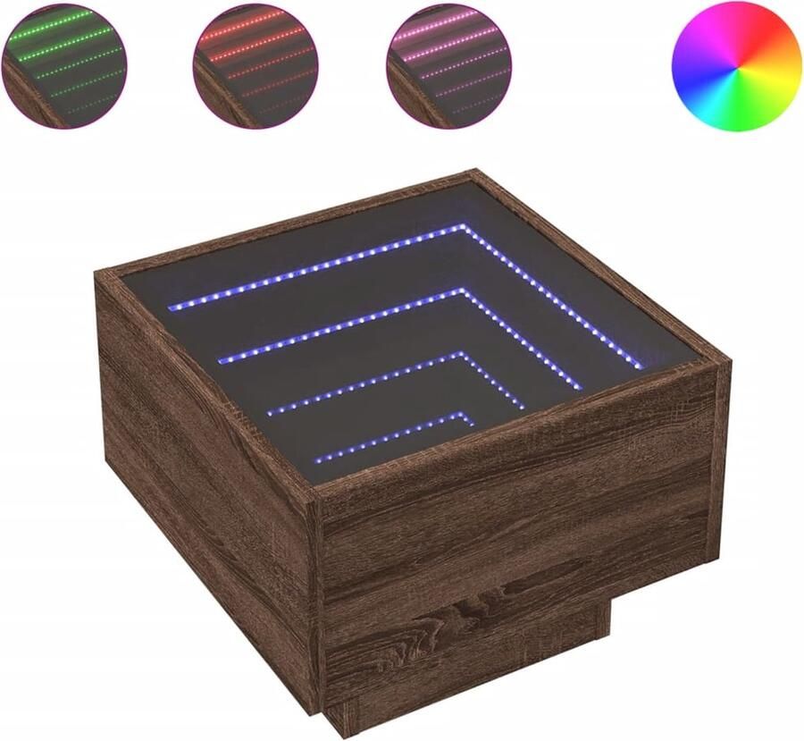 VidaXL Bijzettafel met LED 40x40x30 cm bewerkt hout bruin eikenkleur