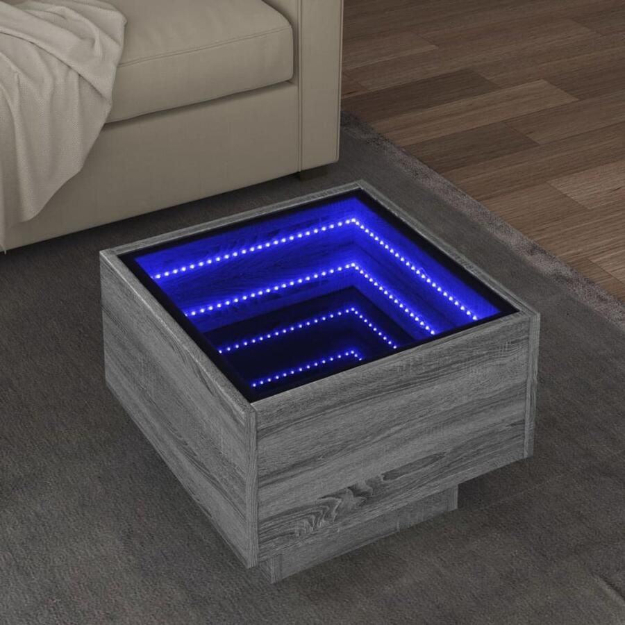 VidaXL Bijzettafel met LED 40x40x30 cm bewerkt hout grijs sonoma eiken