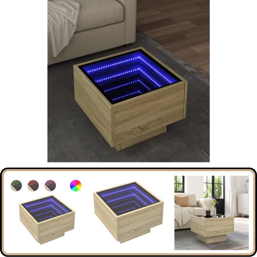 VidaXL Bijzettafel met LED 40x40x30 cm bewerkt hout sonoma eikenkleur