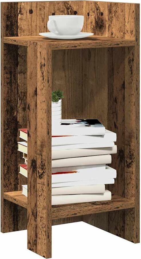 VidaXL Bijzettafel met plank Oud Houtkleurig Bijzettafel Salontafel Houten Meubels Vintage Meubilair Industriële Styling Woonaccessoires Opbergruimte Multifunctioneel Compact Minimalist Trendy Scandinavisch Design