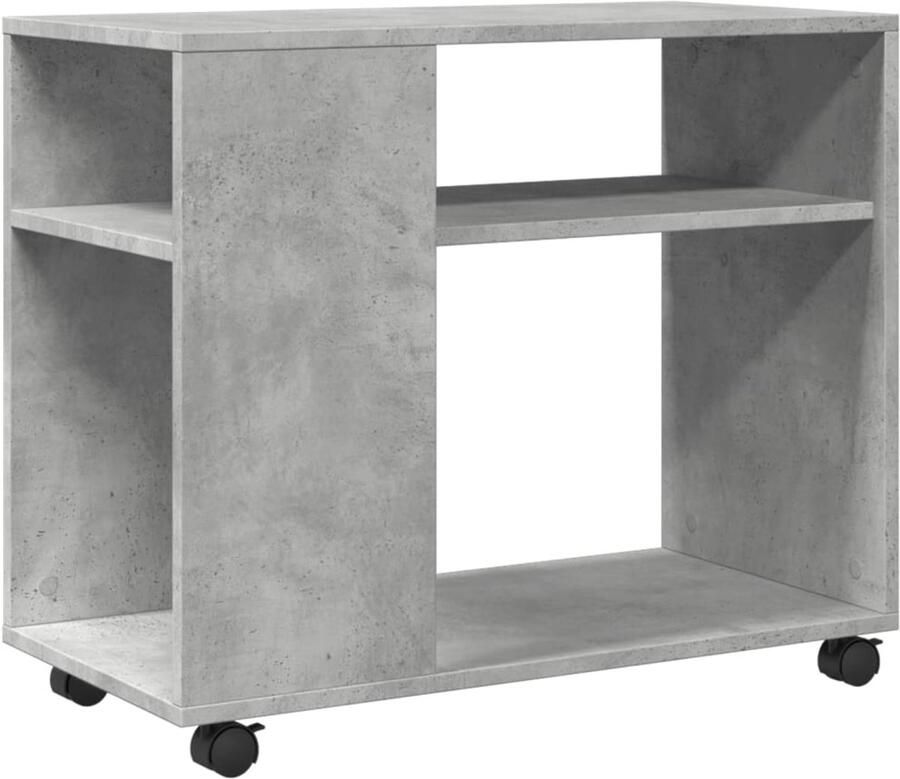 The Living Store Bijzettafel met wielen 70x35x60 cm bewerkt hout betongrijs Bijzettafel Houten Meubels Sidetable Multifunctioneel Meubel Opbergkast
