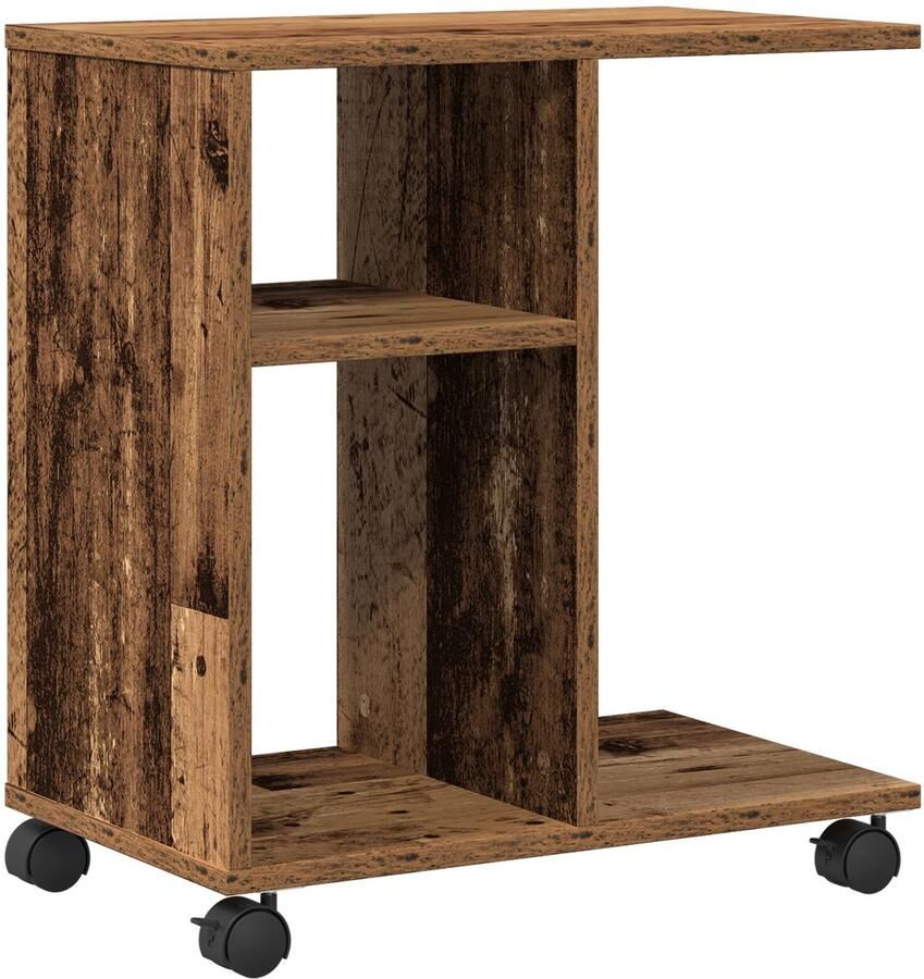 VidaXL Bijzettafel met Wielen Oude Hout 50x30x55 cm Gefabriceerd Hout - Foto 3