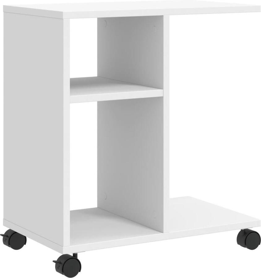 The Living Store Bijzettafel met wieltjes 50x30x55 bewerkt hout wit Bijzettafel Houten Meubels Wit Meubilair Kleine Tafels Multifunctionele Tafel