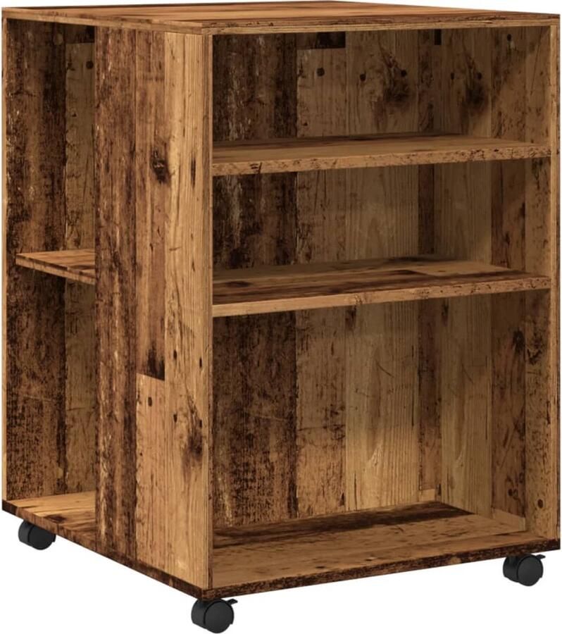 VidaXL Bijzettafel met wieltjes 55x60x78 cm bewerkt hout oud houtkleur