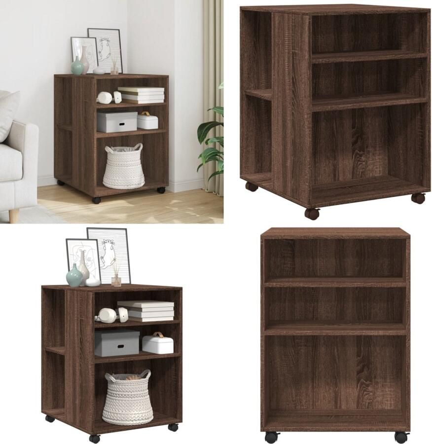 VidaXL Bijzettafel met wieltjes 55x60x78 cm hout bruin eikenkleurig Bijzettafel Bijzettafels Salontafel Tafel