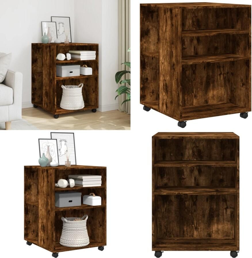 VidaXL Bijzettafel met wieltjes 55x60x78 cm hout gerookt eikenkleurig Bijzettafel Bijzettafels Salontafel Tafel