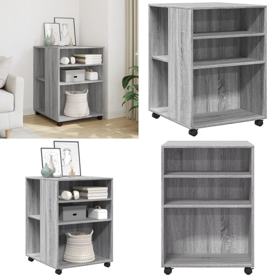 VidaXL Bijzettafel met wieltjes 55x60x78 cm hout grijs sonoma eiken Bijzettafel Bijzettafels Salontafel Tafel