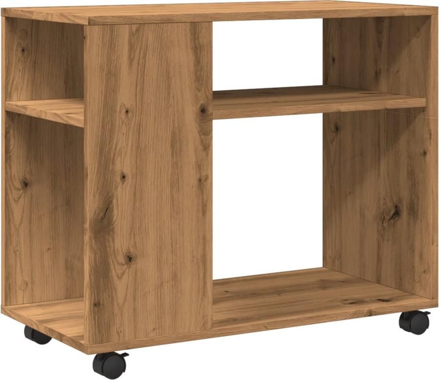 VidaXL Bijzettafel met wieltjes 70x35x60 cm hout artisanaal eikenkleur