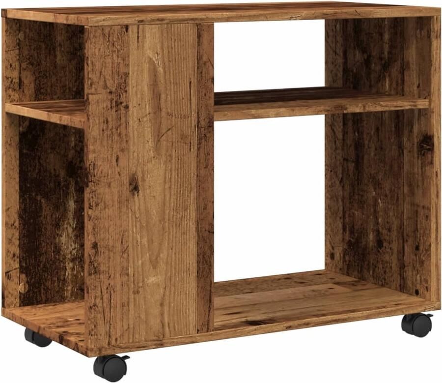 VidaXL Bijzettafel met wieltjes 70x35x60 cm bewerkt hout oud houtkleur